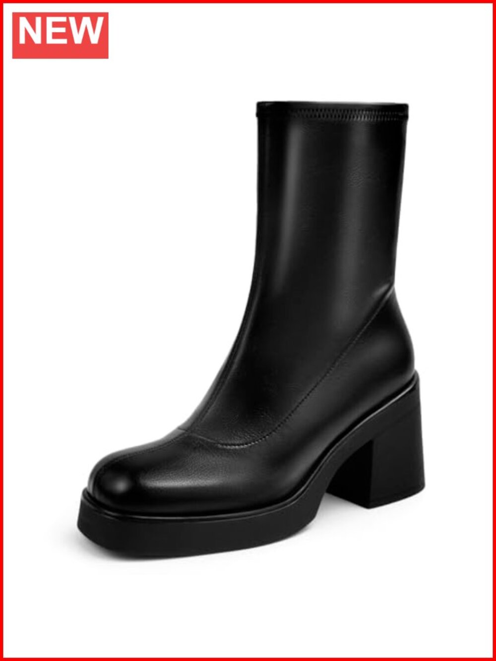 Square Toe Stretch Mid Boots Calf Slouchy Platform Booties Suede Zip Chunky
